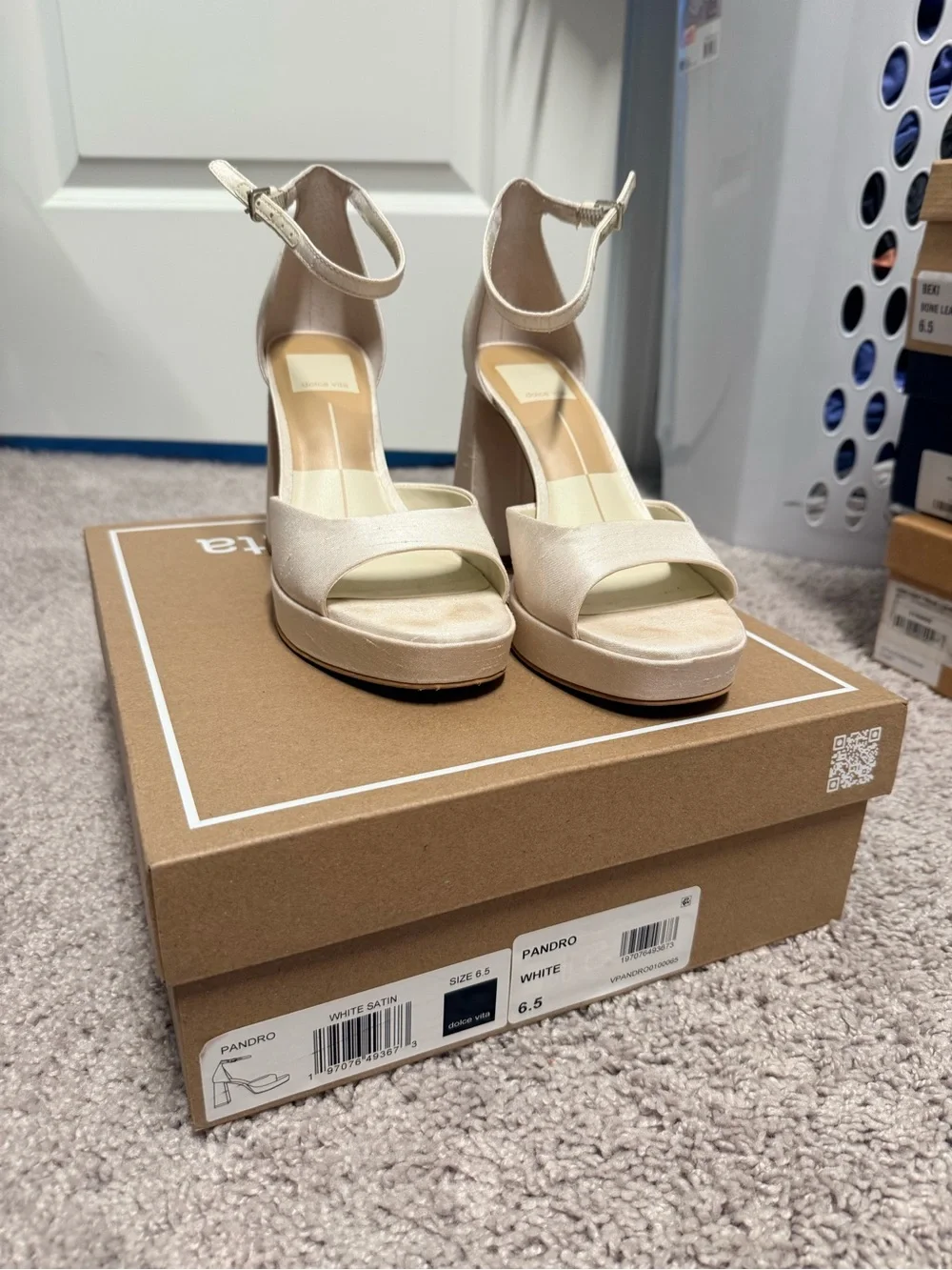 Dolce Vita White Platform Block Heel Sandals with Ankle Strap